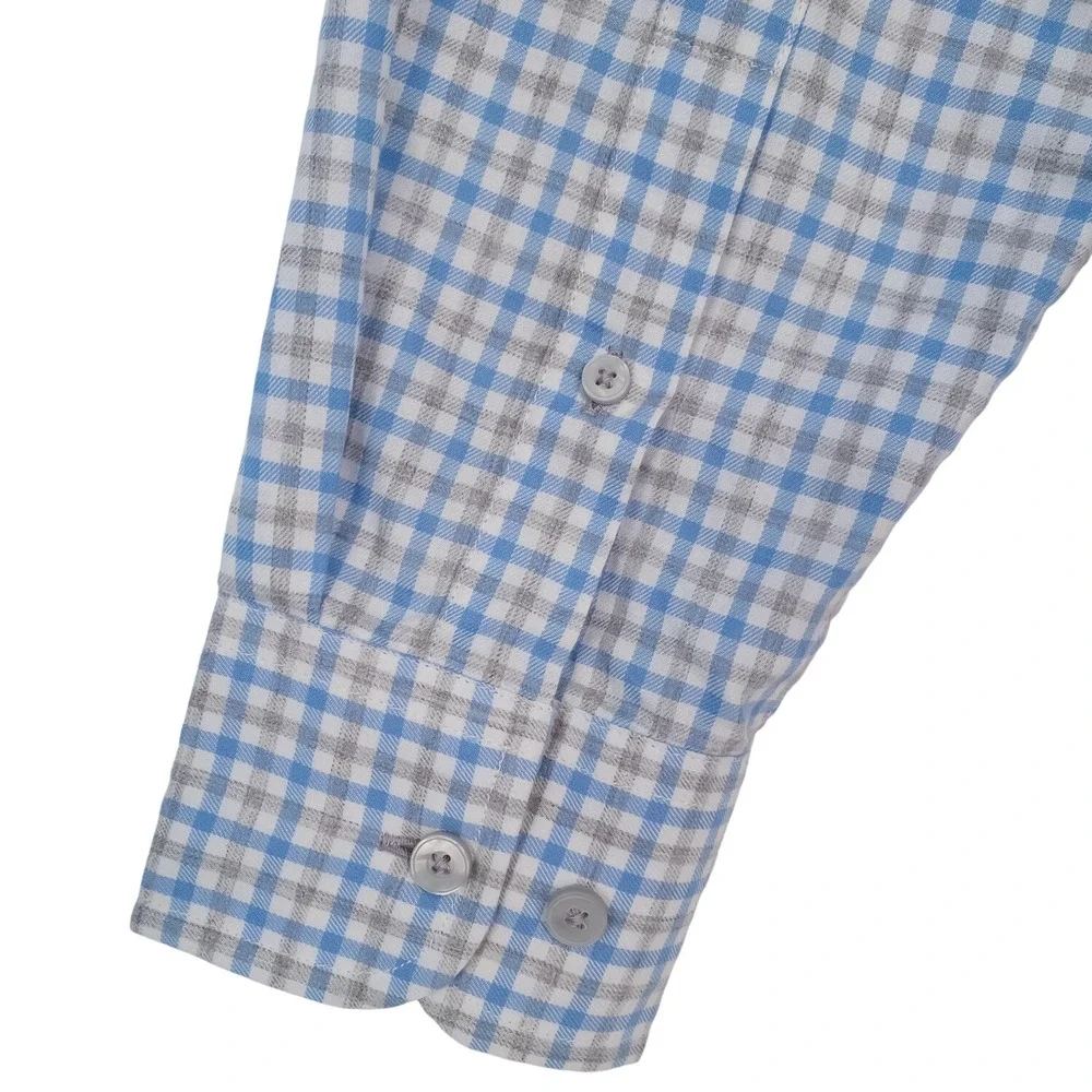 UNTUCKit Button-Down Mens Large Blue Grey Gingham Slim Fit Cotton Shirt